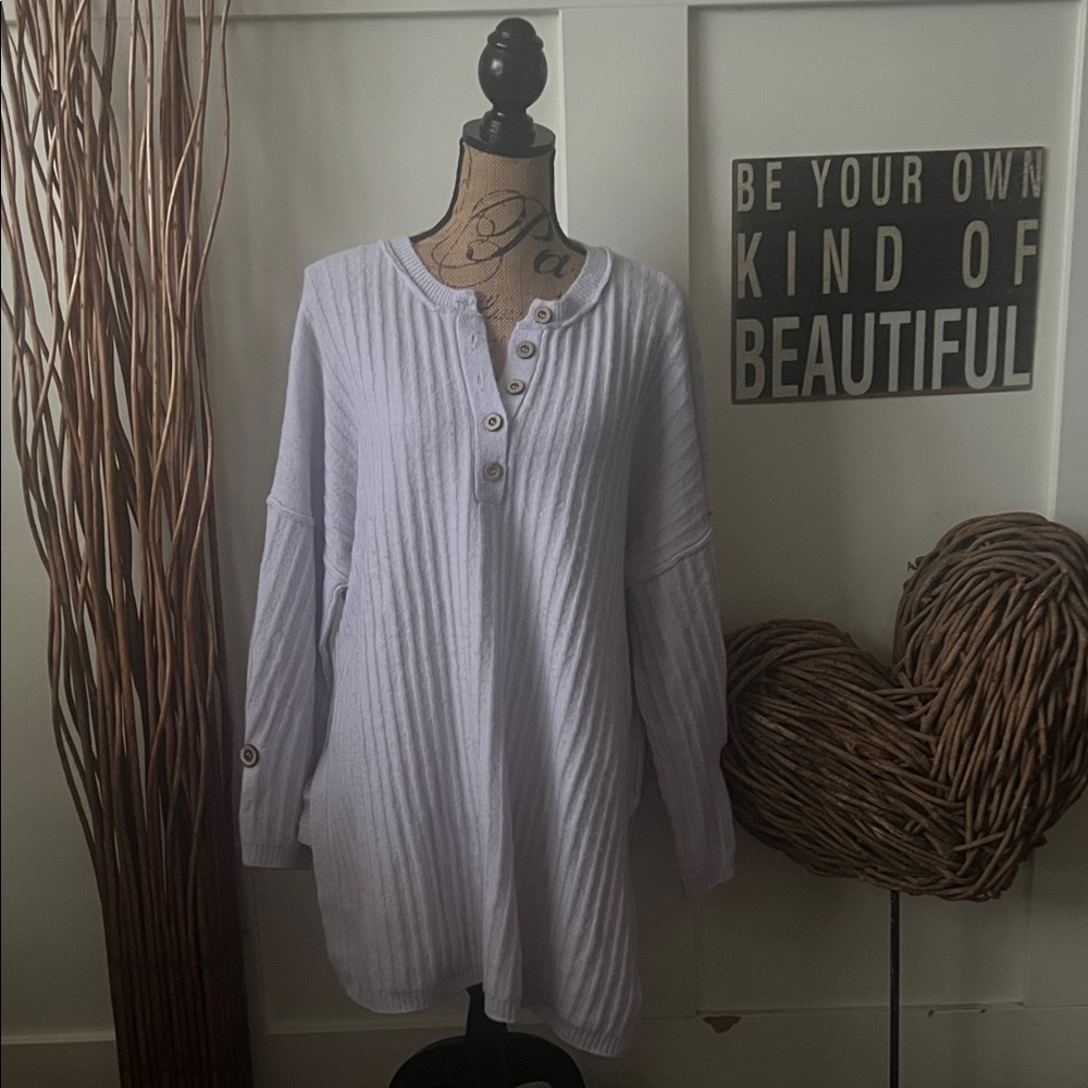 Intimately by Free People Elegant Lilac Button-Down Ribbed Tunic Sweater